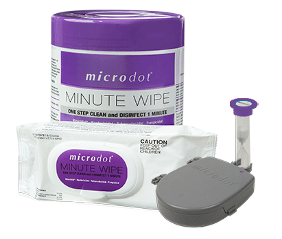 microdot Minute Wipe Tub, Disinfection Case, and Timer